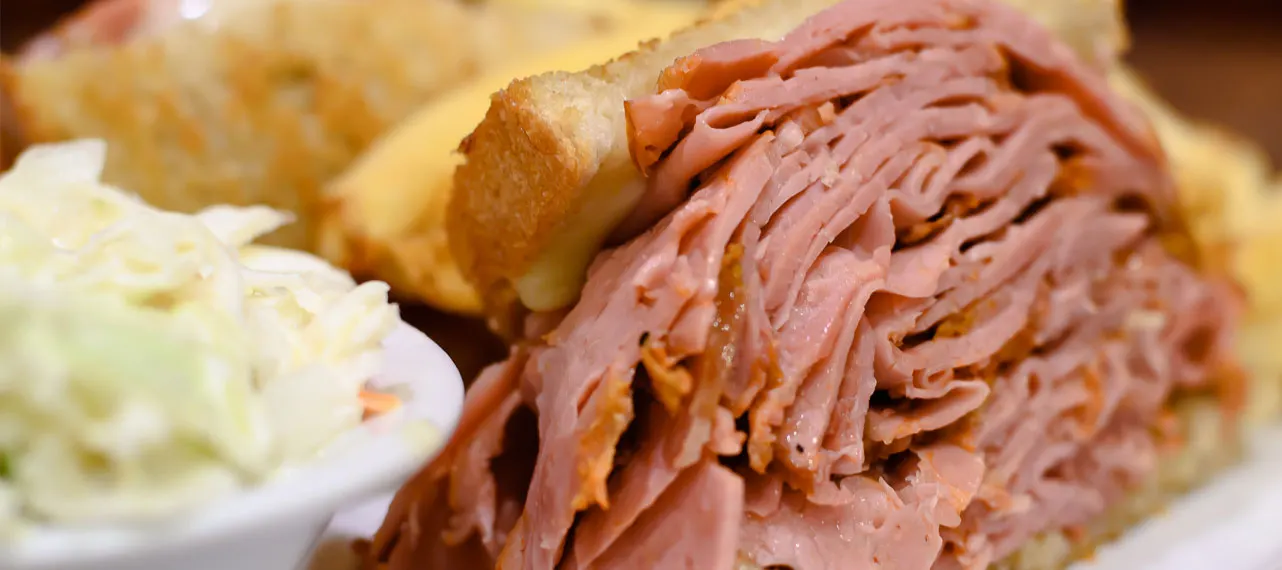 Montreal smoked meat sandwich with coleslaw